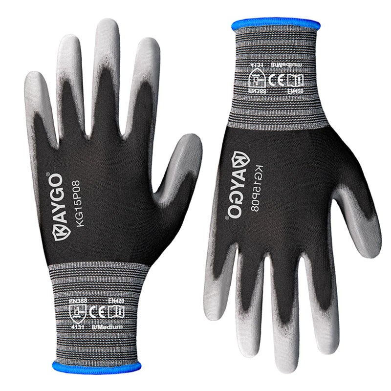 KAYGO Work Gloves PU Coated-60 Pairs, KG15P,Nylon Lite Polyurethane Safety Work Gloves, Gray Polyurethane Coated, Knit Wrist Cuff,Ideal for Light Duty Work(M (60Pairs), Black) - Image 1